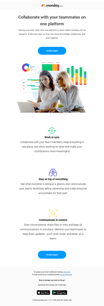 Email Design Beispiel: Above the Fold – E-Mail von Monday.com